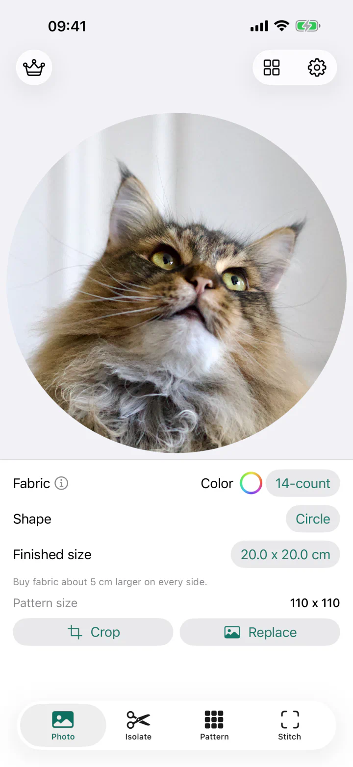 Finished-size and fabric-count controls in Skeina